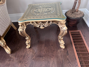 'Paradise Home Decor Furniture' Gold Wood Carved Glass Top Side Table (*3 Available)