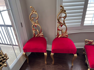 2 'Paradise Home Decor Furniture' Gold Wood Carved Red Accent Chairs