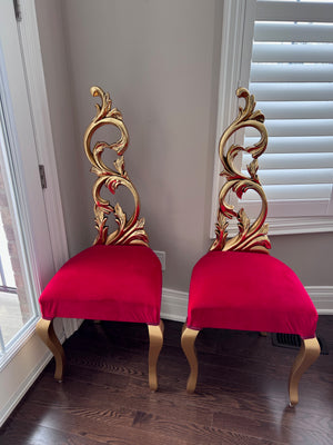 2 'Paradise Home Decor Furniture' Gold Wood Carved Red Accent Chairs