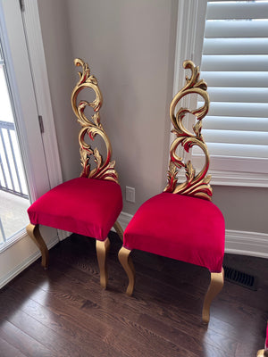 2 'Paradise Home Decor Furniture' Gold Wood Carved Red Accent Chairs