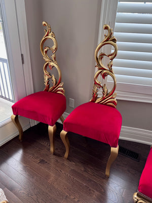 2 'Paradise Home Decor Furniture' Gold Wood Carved Red Accent Chairs