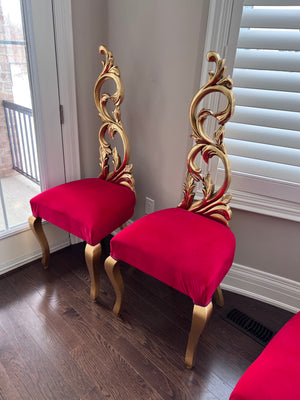 2 'Paradise Home Decor Furniture' Gold Wood Carved Red Accent Chairs