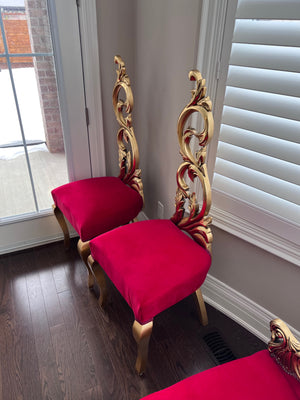 2 'Paradise Home Decor Furniture' Gold Wood Carved Red Accent Chairs