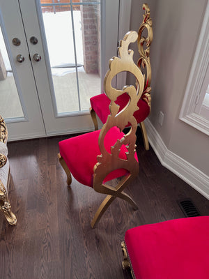 2 'Paradise Home Decor Furniture' Gold Wood Carved Red Accent Chairs