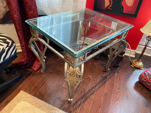 Glass Top Side Table, Metal Base (*4 Available)