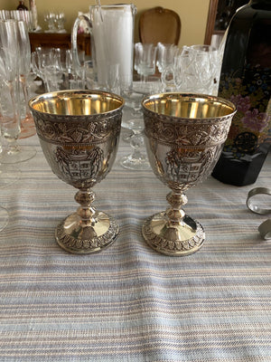 2 Ornate Silver Plate Wine Goblets