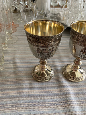 2 Ornate Silver Plate Wine Goblets