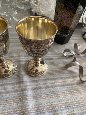 2 Ornate Silver Plate Wine Goblets