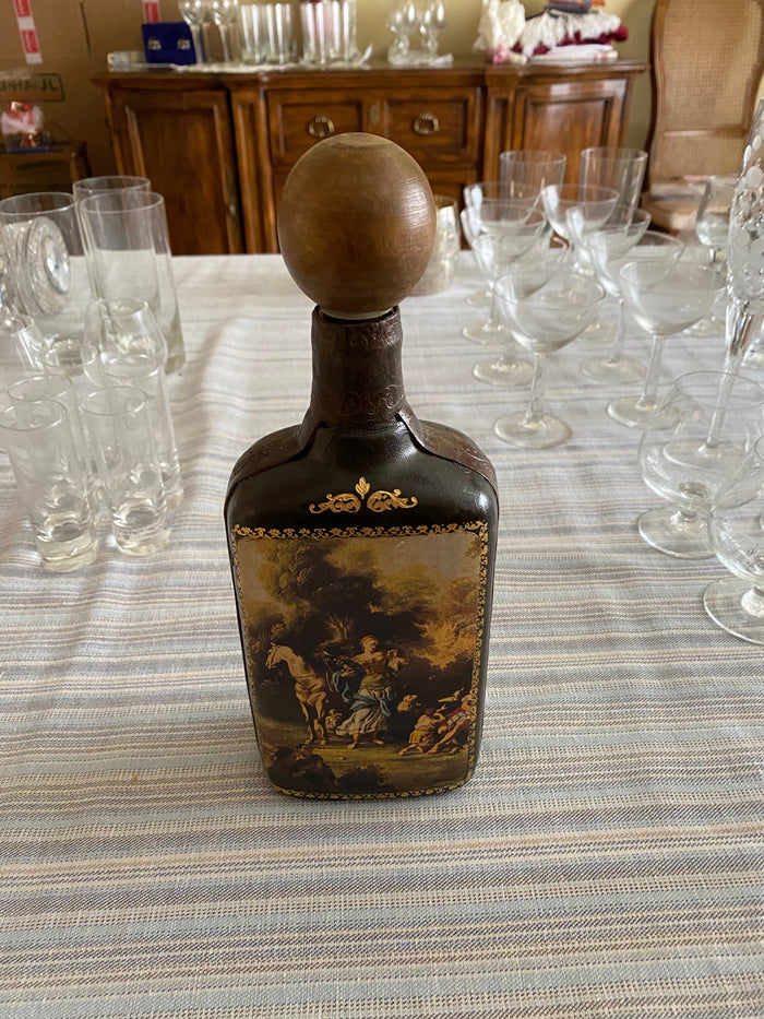 Vintage Leather Liquor Decanter, Made in Italy