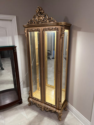 'Paradise Home Decor Furniture' Gold Wood Carved Curio Cabinet