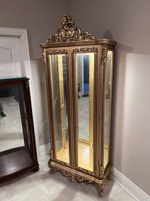 'Paradise Home Decor Furniture' Gold Wood Carved Curio Cabinet