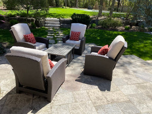 4 Mission Hills Furniture Reclining Patio Chairs, Sunbrella Cushions + Coffee Table