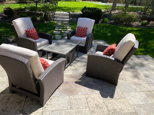 4 Mission Hills Furniture Reclining Patio Chairs, Sunbrella Cushions + Coffee Table