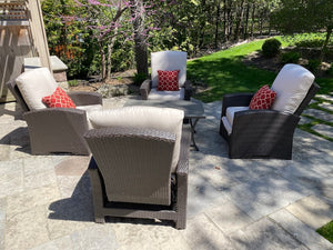 4 Mission Hills Furniture Reclining Patio Chairs, Sunbrella Cushions + Coffee Table