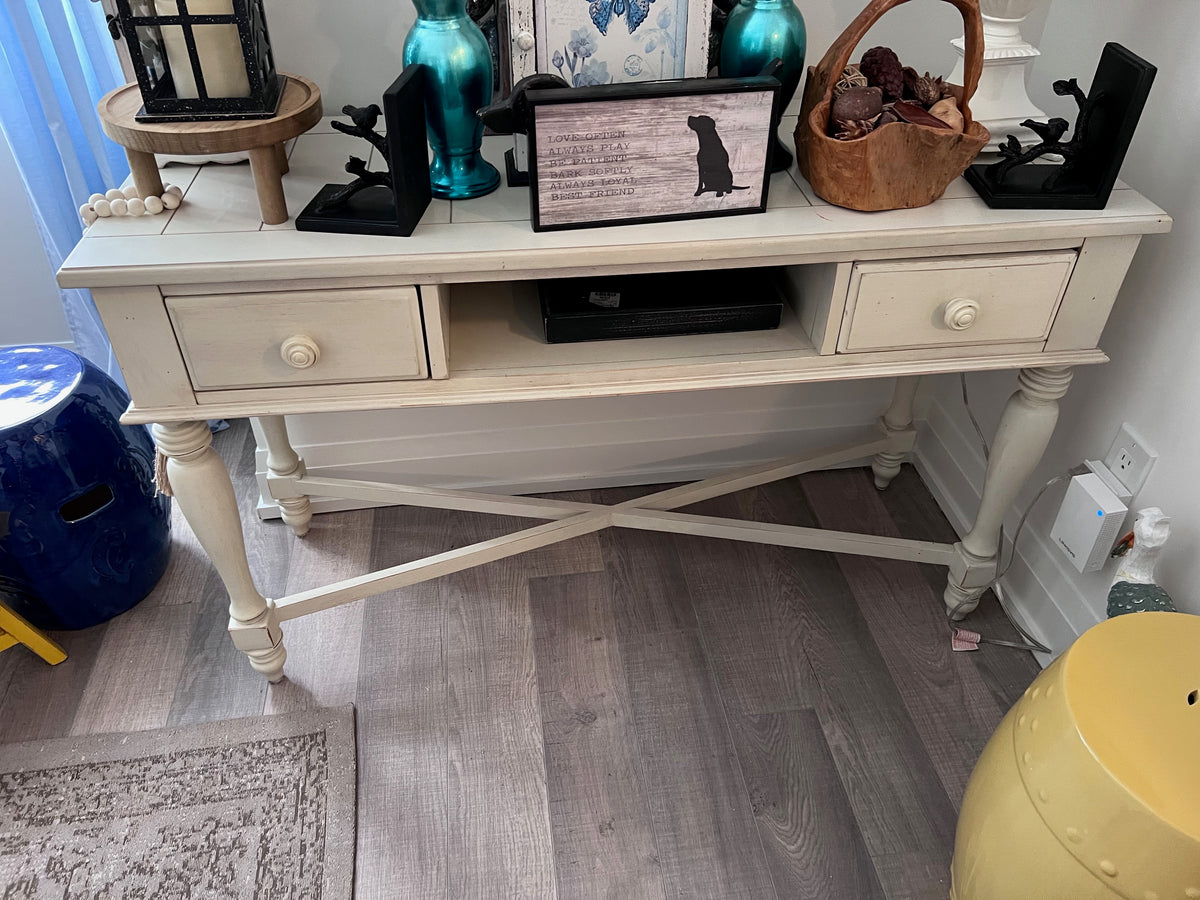 Hobby Lobby White Stone Wood Sofa Table | Baci Living Room