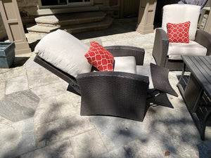4 Mission Hills Furniture Reclining Patio Chairs, Sunbrella Cushions + Coffee Table