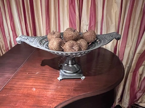 Metal Centrepiece Bowl, with Decorative Gold Apples