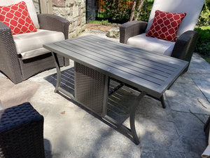 4 Mission Hills Furniture Reclining Patio Chairs, Sunbrella Cushions + Coffee Table
