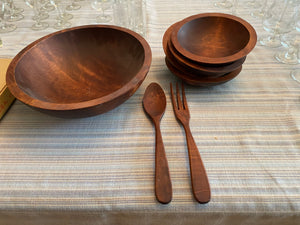Mid Century Modern Baribocraft, 7 Piece Wood Maple Salad Bowl Set