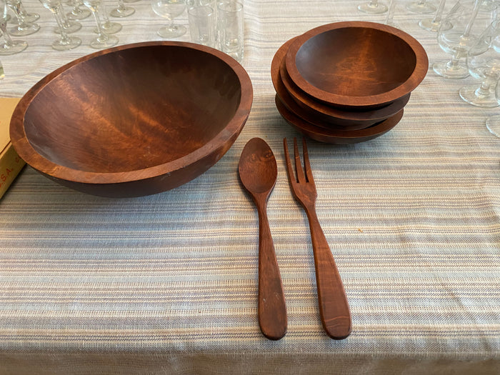 Mid Century Modern Baribocraft, 7 Piece Wood Maple Salad Bowl Set
