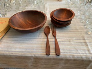 Mid Century Modern Baribocraft, 7 Piece Wood Maple Salad Bowl Set