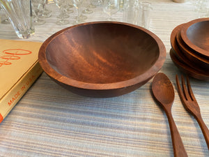 Mid Century Modern Baribocraft, 7 Piece Wood Maple Salad Bowl Set