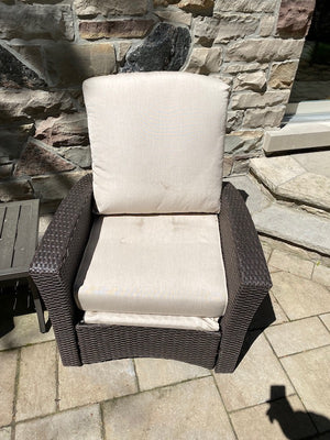 2 Mission Hills Furniture Reclining Patio Chairs, Sunbrella Cushions + Side Table