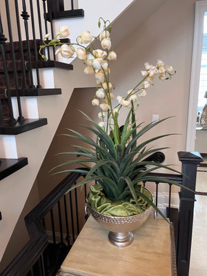 Faux Plant In Silver Bowl