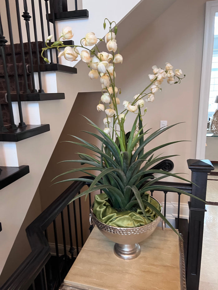 Faux Plant In Silver Bowl