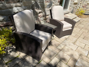 2 Mission Hills Furniture Reclining Patio Chairs, Sunbrella Cushions + Side Table