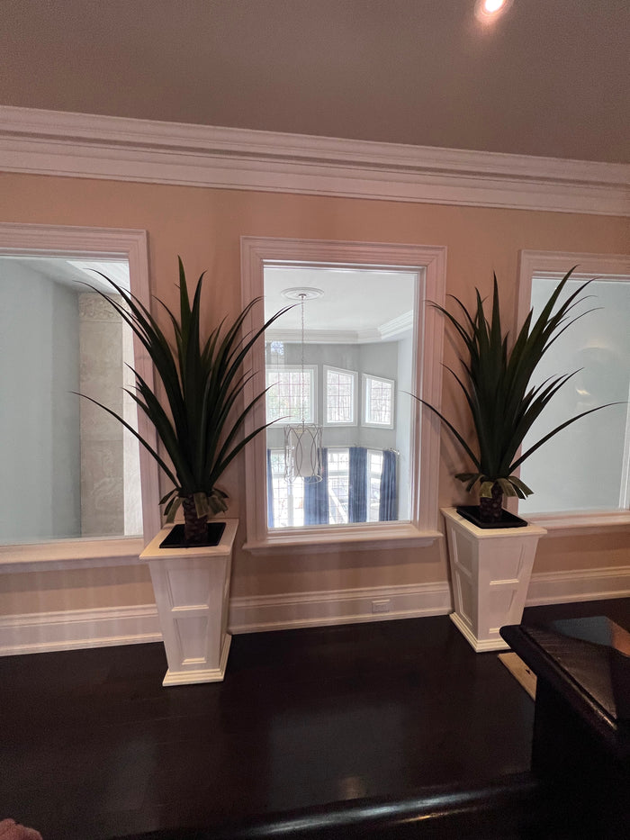 Pair of Faux Indoor Trees in White Plastic Planters