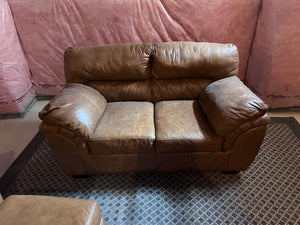 Brown Leather Love Seat (*condition noted)