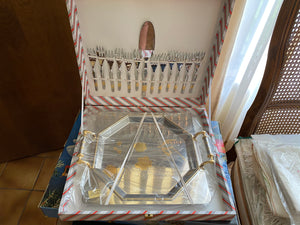 Freddi Oro 24kt Stainless Steel Cake Plate + Forks and Cake Knife