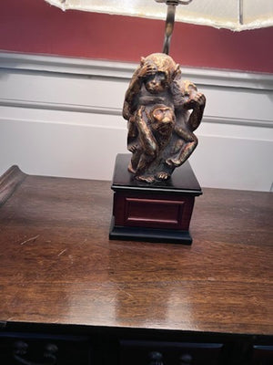Bombay Monkey See No Evil, Hear No Evil, Speak No Evil Wood Base Table Lamp