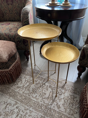 Pair of Round Gold Metal Accent Tables