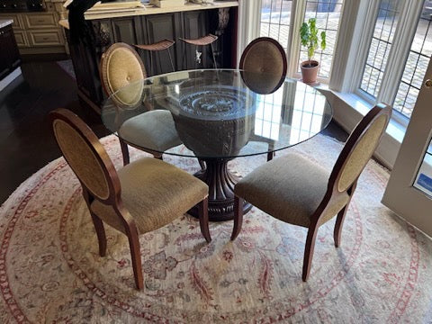 Round Glass Top Dining Table + 4 Chairs