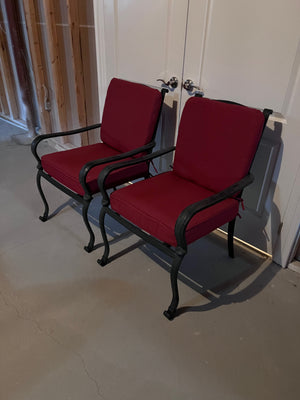 2 La Z Boy Patio Armchairs with Red Cushions