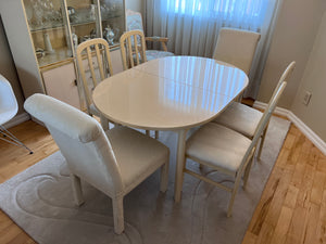 Vintage White Melamine Dining Table + 6 Chairs