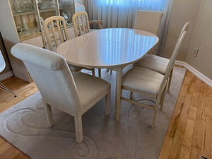 Vintage White Melamine Dining Table + 6 Chairs