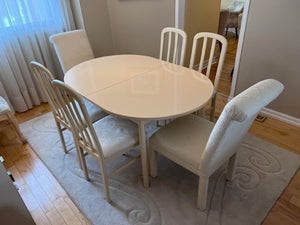 Vintage White Melamine Dining Table + 6 Chairs