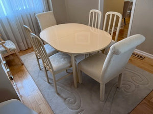Vintage White Melamine Dining Table + 6 Chairs