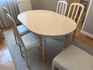 Vintage White Melamine Dining Table + 6 Chairs