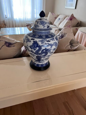 Bombay Company Blue Dragon Vase on Stand