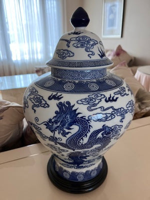 Bombay Company Blue Dragon Vase on Stand