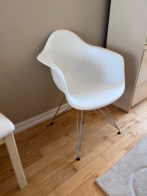 White Eames Style Armchair with Metal Eiffel Legs