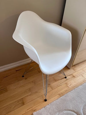 White Eames Style Armchair with Metal Eiffel Legs