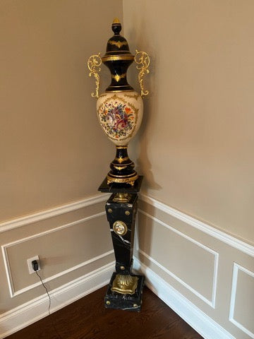Ornate Cobalt Blue & Gold Decorative Vase + Marble Stand