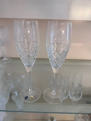 2 Jihlavske Sklarny Bohemia 24% Lead Crystal Champagne Flutes