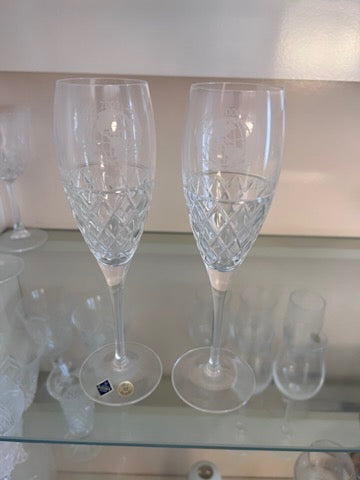 2 Jihlavske Sklarny Bohemia 24% Lead Crystal Champagne Flutes