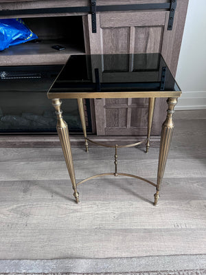 Gold Metal and Glass Square Side Table